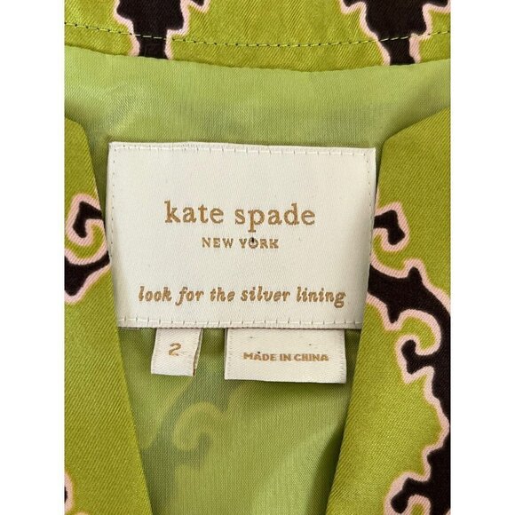 KATE SPADE MARIE Woman's Sz 2 Green Geometric Lattice  Print Silk Dress - Picture 5 of 11